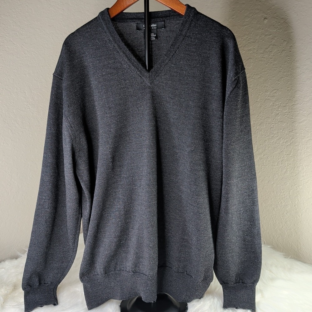 Giorgiolini Sweater Size Large‎ 100 % Merino Wool Grey Long Sleeve Made In Italy